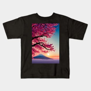 Mount Fuji with a sakura tree at sunset Kids T-Shirt